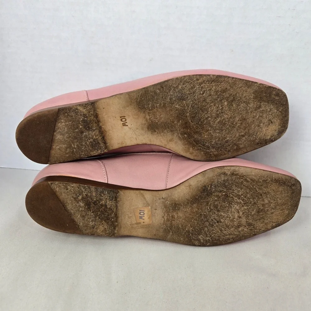 Enzo Angiolini Pink Leather Loafer Shoe Flat Size 10W Pleated Bow Square Toe 981